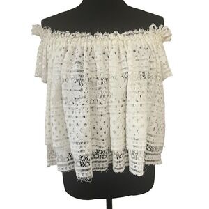 BISHOP +‎ YOUNG Anthropologie Sz S White Lace Layered Elastic Neckline Crop Top